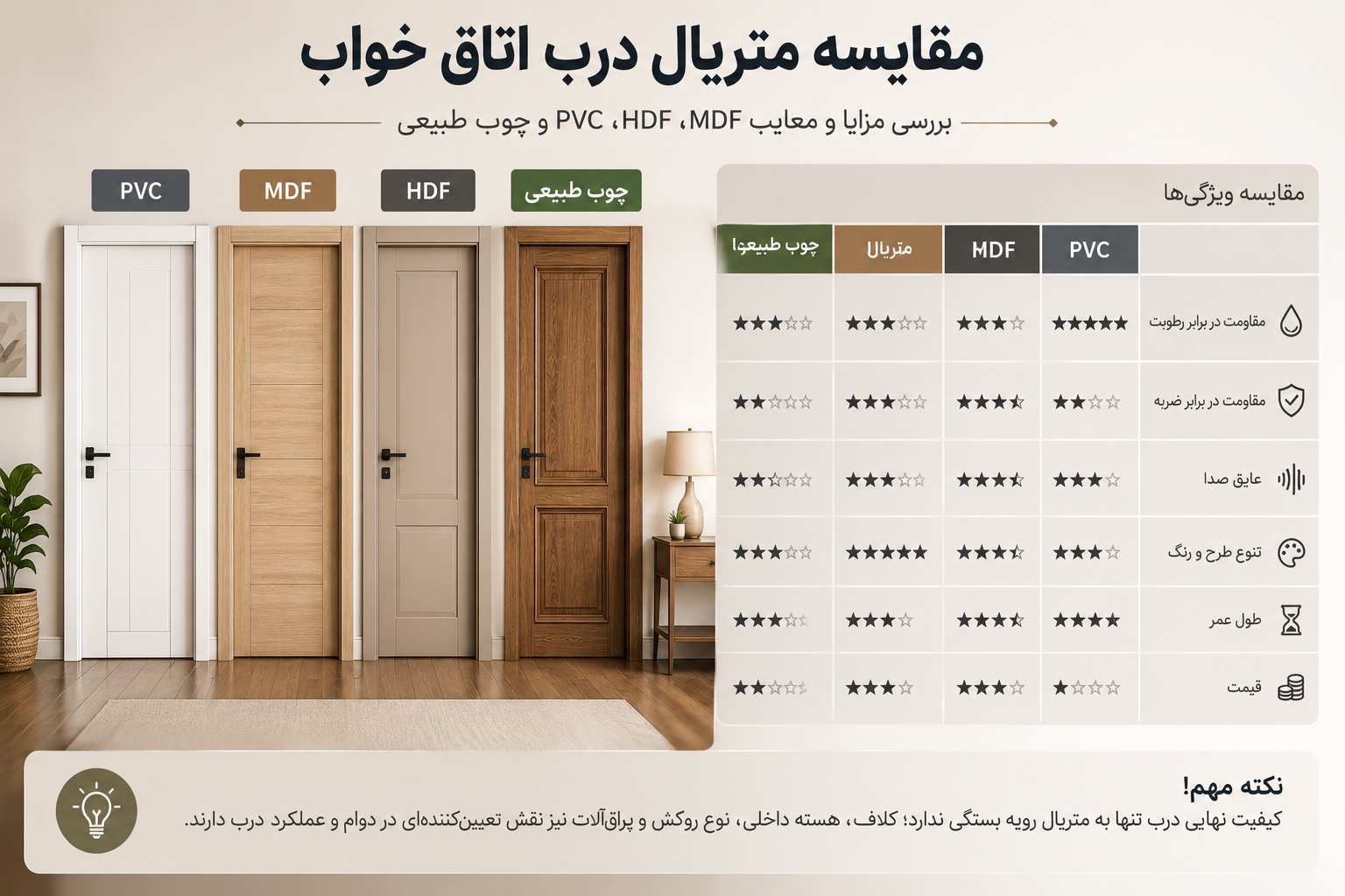 جدول مقایسه درب اتاق خواب
